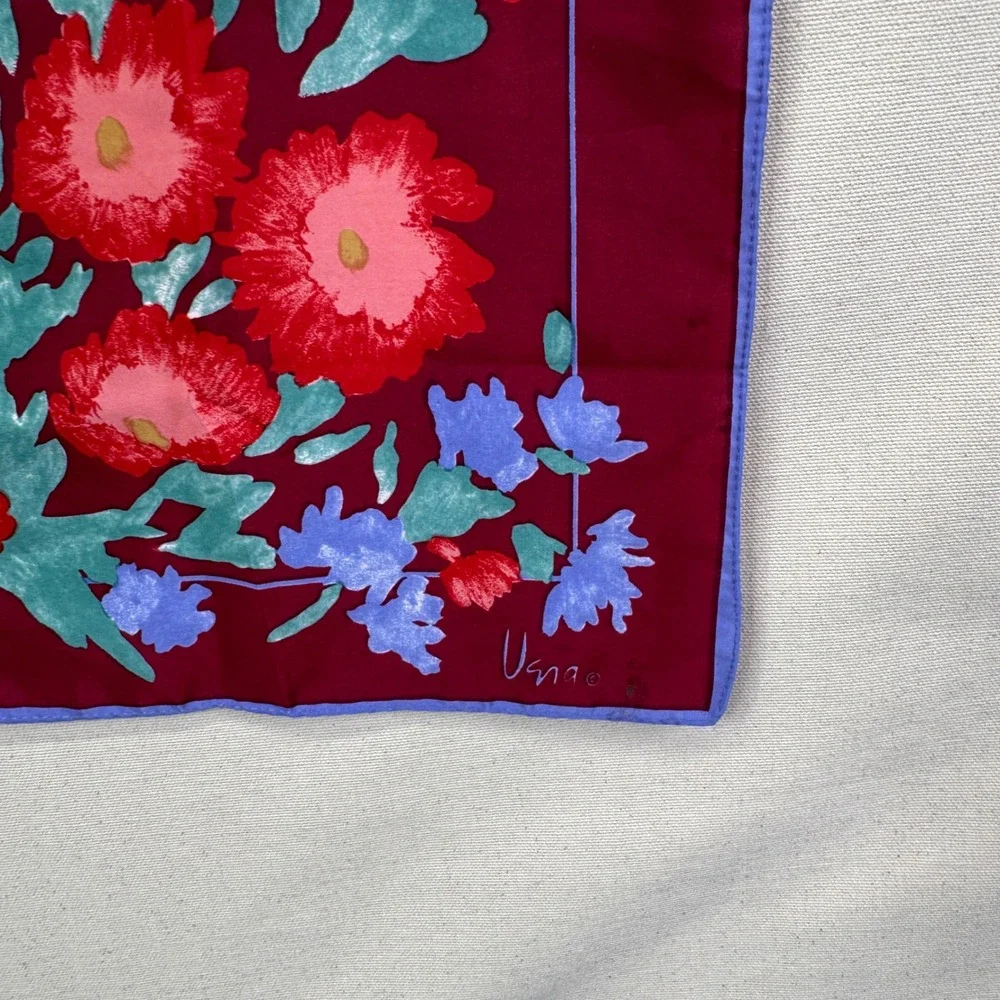Vera Scarf Squares Set of 2 Burgundy Red Floral Silk Blend Vintage Cottagecore